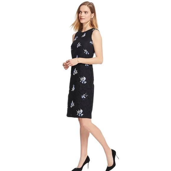 Ann Taylor Floral Embroidered Lace Sheath Dress, Blue, Size US 8 - Picture 4 of 16